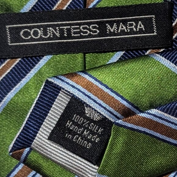 Countess Mara Green & Copper Striped 100% Silk Tie – Classic Business Formal 60” - Picture 5 of 6